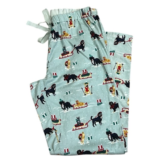 Lands End Flannel Sledding Cats Dogs PJ Pajama Pants - Picture 1 of 12